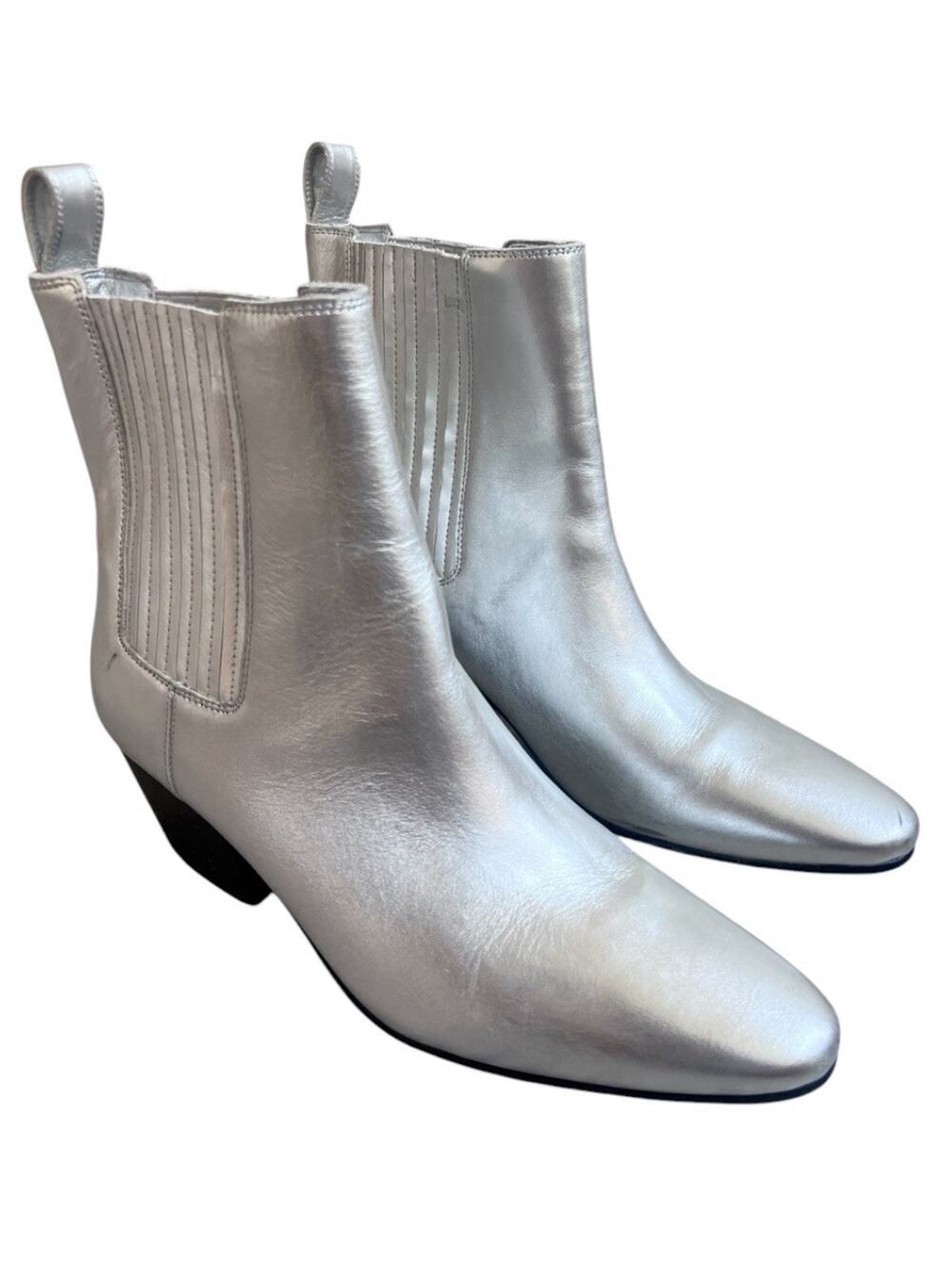 J.Crew Piper Pleated Chelsea Booties Metallic Leather Silver Sz 9.5